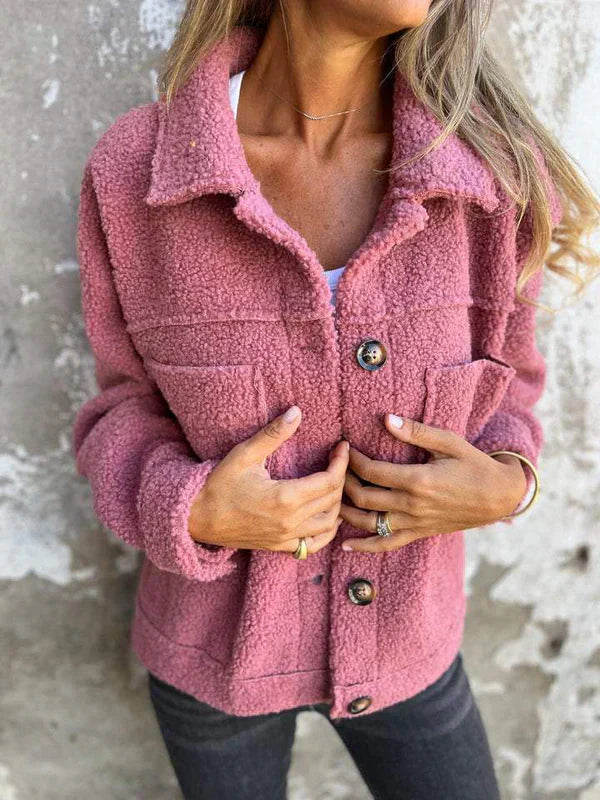 Léa – Warm Teddy Jacket with Elegant Buttons