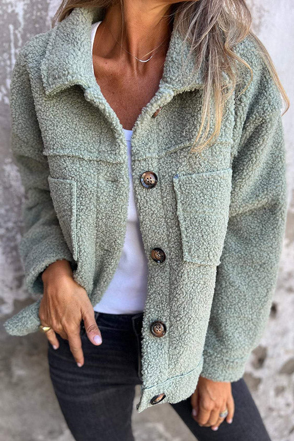 Léa – Warm Teddy Jacket with Elegant Buttons