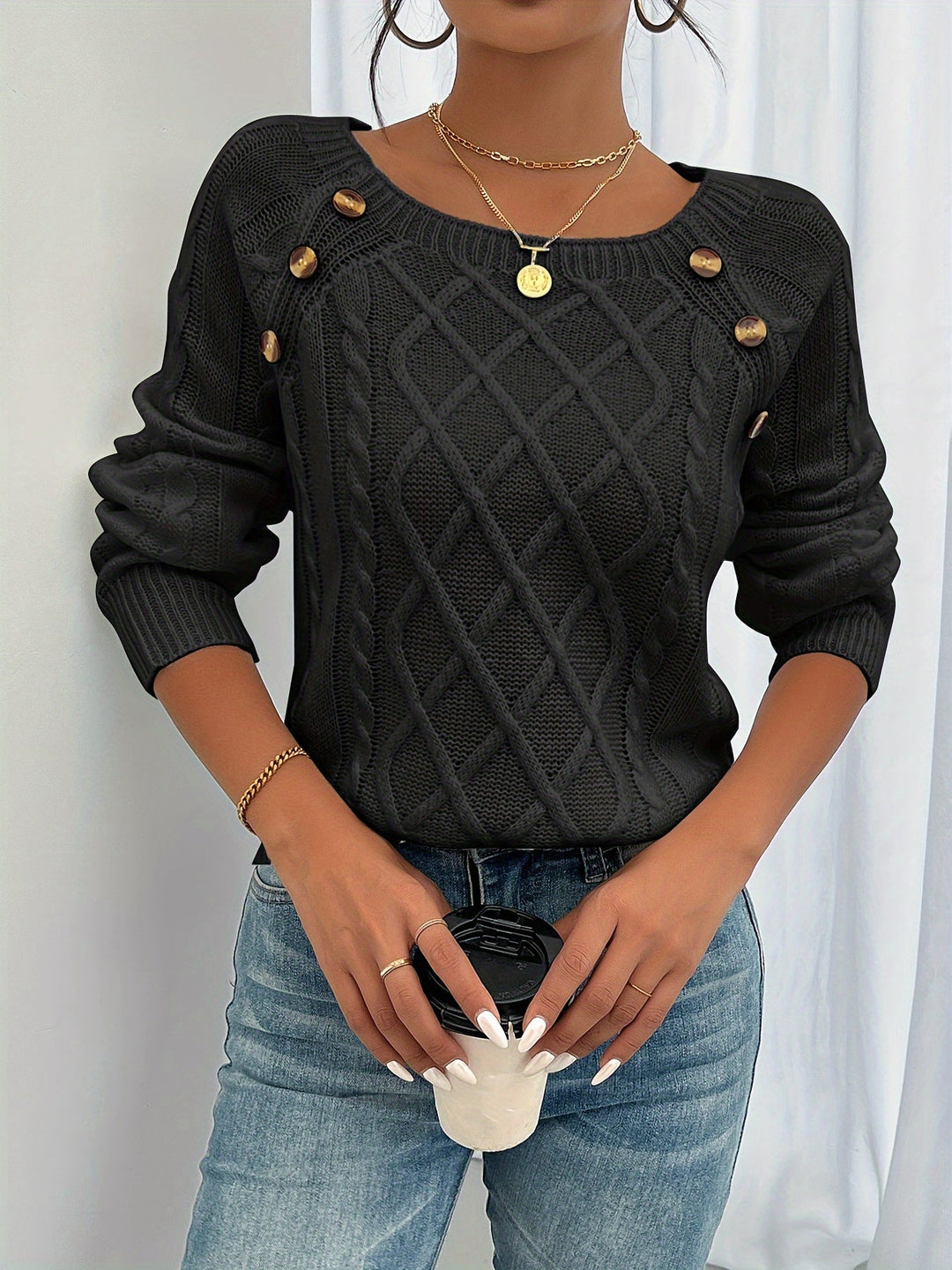 MARY | Long Sleeve Cable Knit Sweater