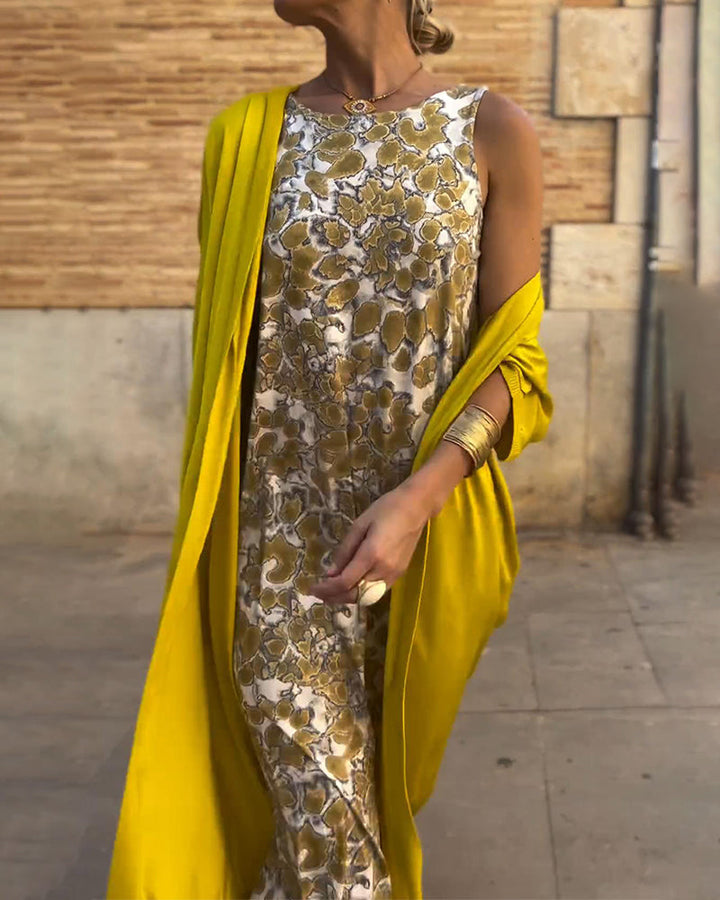 Abrielle – Elegant Long Dress with Matching Cardigan