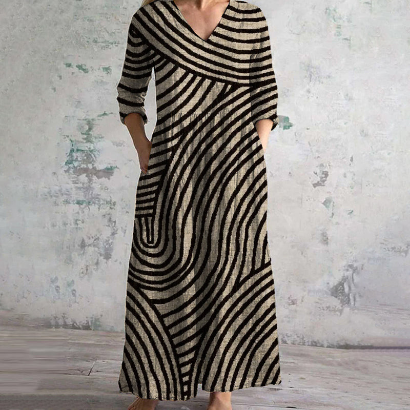 AYLA™ | Vintage Striped Dress – Timeless Elegance with a Modern Twist