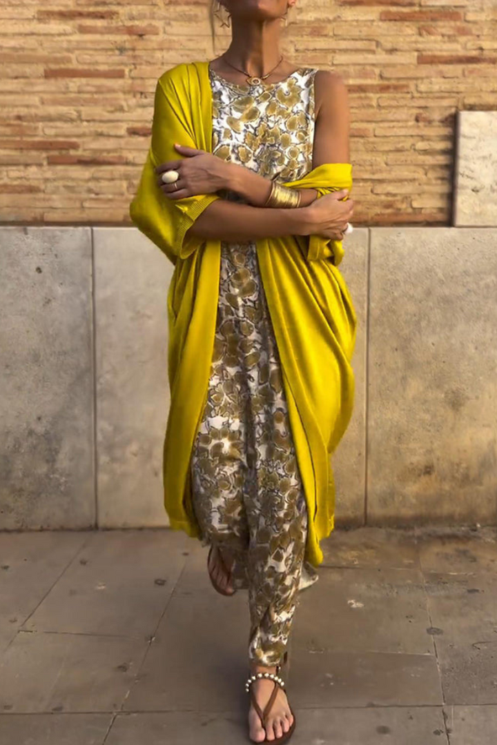 Abrielle – Elegant Long Dress with Matching Cardigan