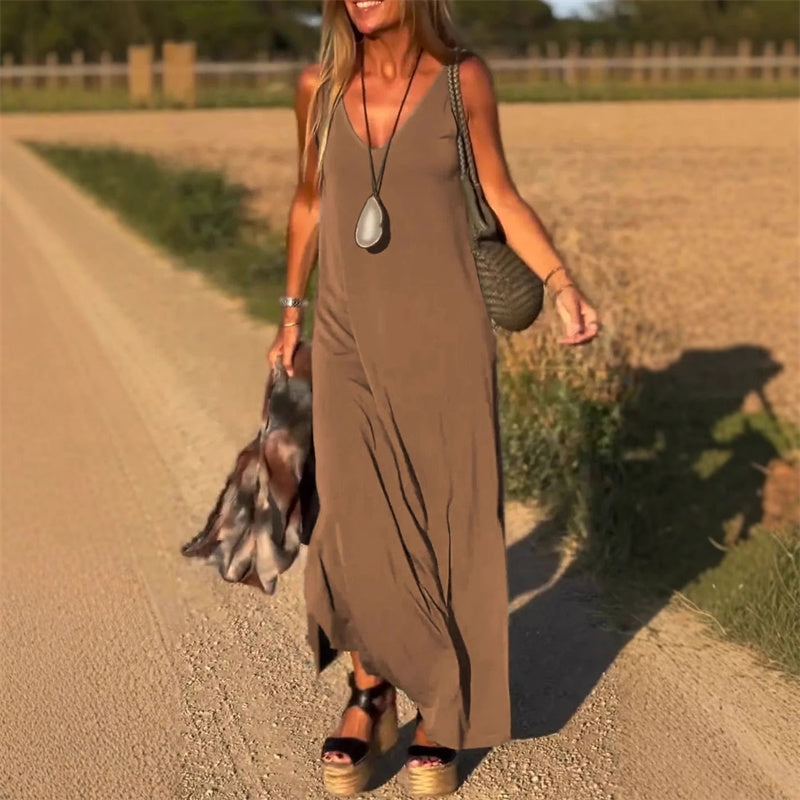 Women's long V-neck dress